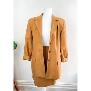 Vintage Amanda Smith Mustard Yellow Blazer Jacket Skirt Set Sz 10/12